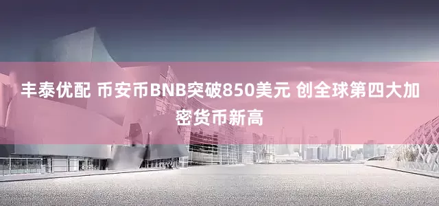 丰泰优配 币安币BNB突破850美元 创全球第四大加密货币新高
