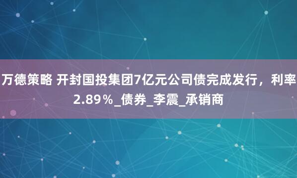 万德策略 开封国投集团7亿元公司债完成发行，利率2.89％_债券_李震_承销商